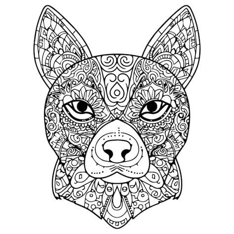 Premium Vector A Dog Head Mandala Coloring Book Page For Adults