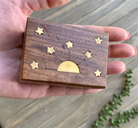 Small Celestial Brass Inlay Wooden Jewelry Box Etsy