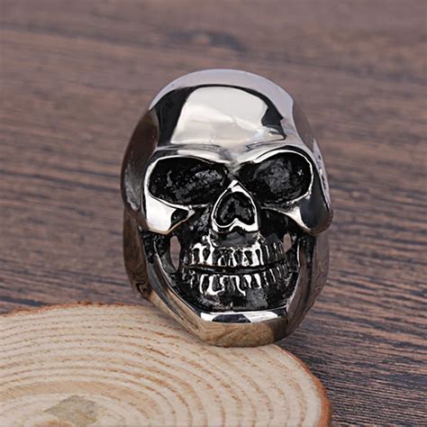 buy 2018 new fashion gothic men stainless steel cool skeleton skull biker men