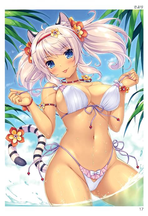 Wallpaper Illustration White Hair Anime Girls Cat Girl Blue Eyes