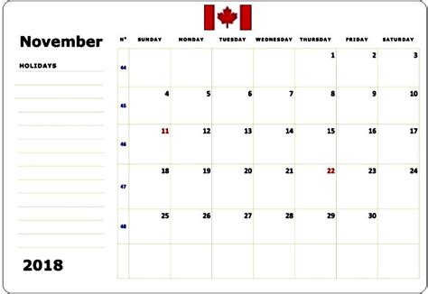 November 2018 Canada Calendar Calendar Word Printable Calendar Word