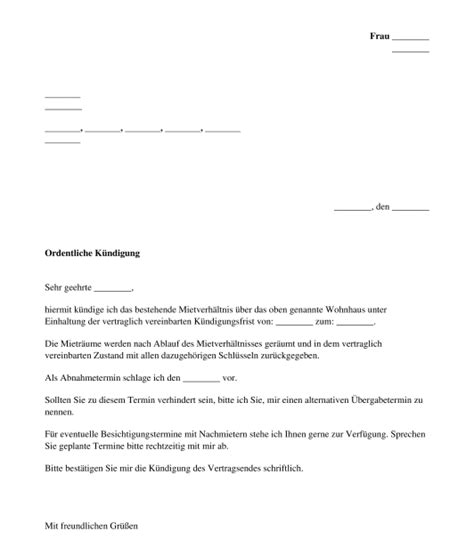 Anleitung zum ausfüllen & umwandlung von word & excel in eine rechnungsvorlage pdf. Schriftliche Kundigung Wohnung Vorlage