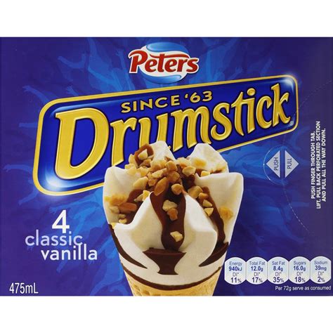 Peters Drumstick Ice Cream Vanilla 4pk 475ml Woolworths