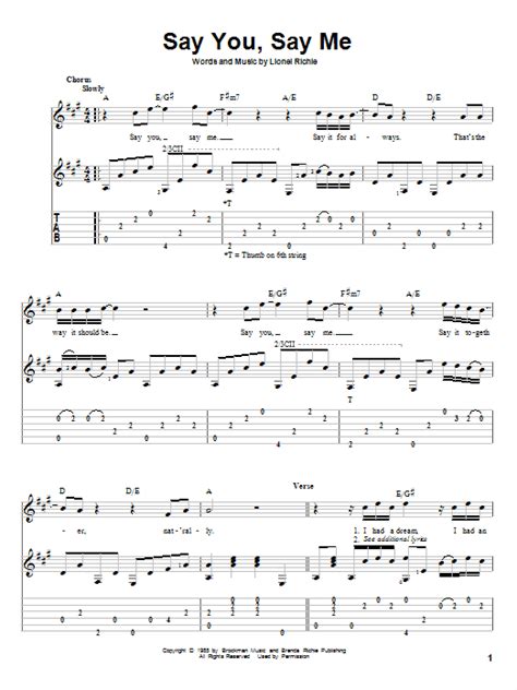Say You Say Me Sheet Music Lionel Richie Solo Guitar
