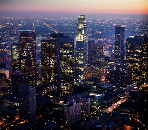 Aerial Downtown Los Angeles At Night Photograph By Adamkaz