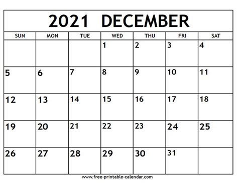 December 2021 Calendar Printable Example Calendar Printable