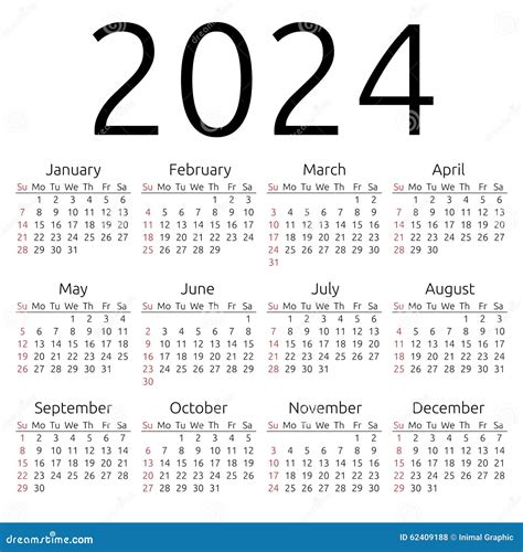 Calendario 2024 Domingo Del Vector Ilustración Del Vector