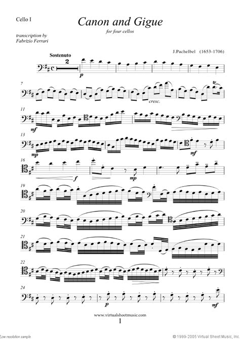 It is sometimes called canon and gigue in d or canon in d. Pachelbel - Canon in D sheet music for four cellos PDF
