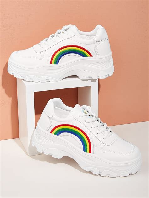 Rainbow Embroidered Chunky Sneakers Rainbow Shoes Women Platform