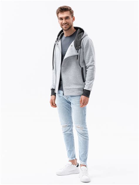 Mens Zip Up Hoodie Grey B297 Modone Wholesale Clothing For Men