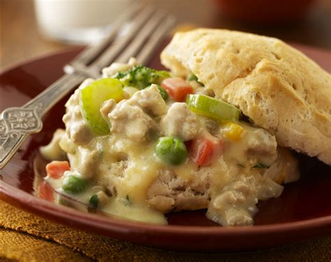 Creamy chicken and vegetable filling topped with fluffy biscuits, baked to golden perfection. easy chicken and biscuits