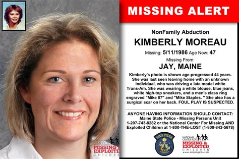 kimberly moreau age now 47 missing 05 11 1986 missing from jay me anyone having