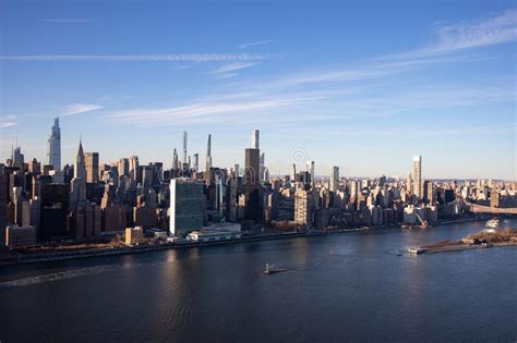 Aerial Midtown Manhattan New York City Skyline Along The East River