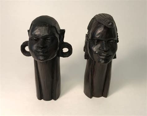 Maasai Ebony Sculptures Pair Hand Carved Wood Busts Masai Etsy
