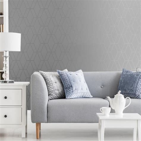 Superfresco Diamond Geo Grey And Silver Removable Wallpaper In The