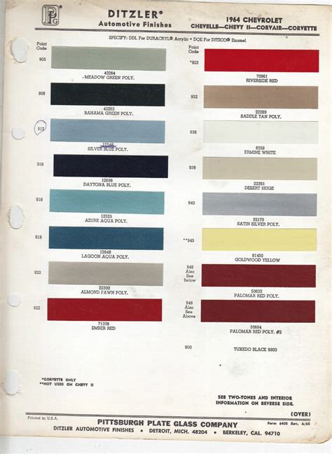 Chevrolet Paint Codes Paint Charts Paint Color Chart Color