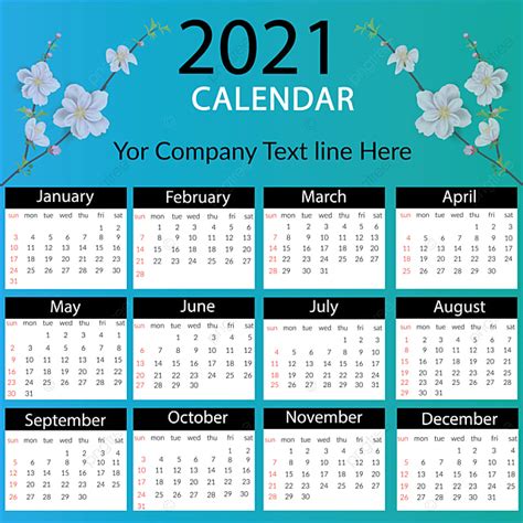 Hermoso 2021 Vector Calendario Listo Para Imprimir Archivo Descarga