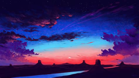 Sunset On A Desert With A Starry Sky 3840×2160 Hd Wallpapers
