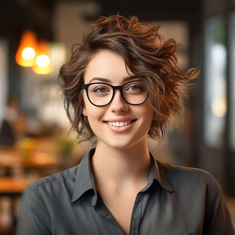 Premium Ai Image Woman With Curly Short Hair Wearing Glasses