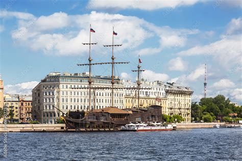 Old Frigate Near The Waterfront In Center Of Stpetersburg Russia