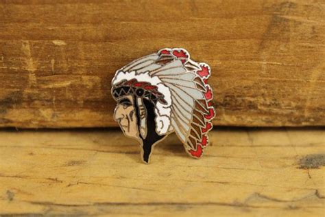 Vintage 1970s Enamel American Indian Head Pin Headdress Head Etsy