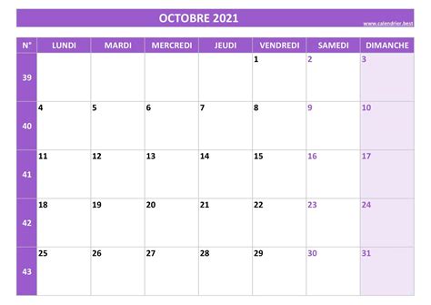 Nombreux modèles de calendrier 2021 avec numéros de semaine à imprimer. Calendrier Octobre 2021 à consulter ou imprimer -Calendrier.best