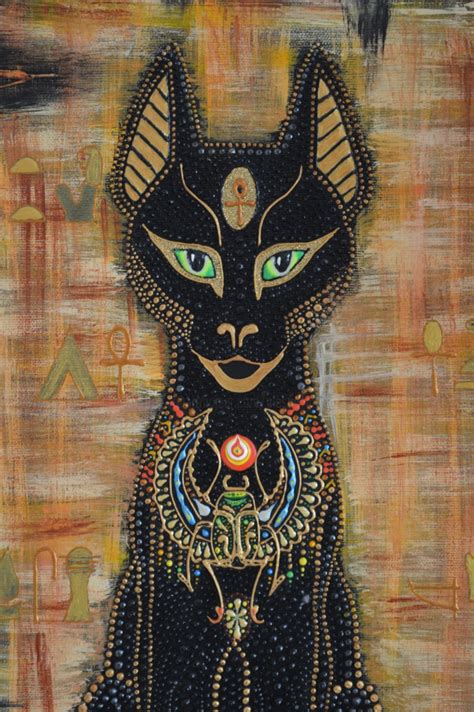 Egyptian Cat Goddess Bastet Dot Painting Painting By