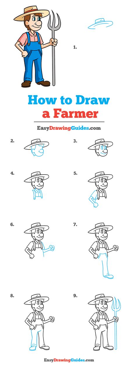 How To Draw Farmer For Kids Step By Step Drawing Tutorial Draw Farmer