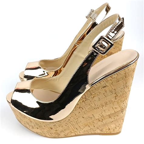 sexy cork platform wedges high heel metallic slingback sandals size uk1 11 ebay