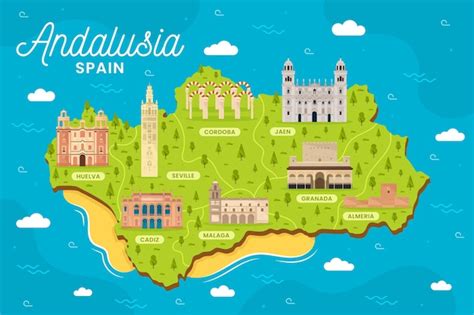 Free Vector Andalusia Map With Landmarks Illustrated