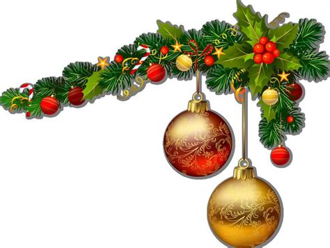Christmas Ornaments Hanging From A Tree Branch With Red And Gold