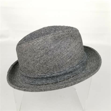 Vintage Stetson Mallory Mens Fedora Hat Tweed Gray Herringbone Size