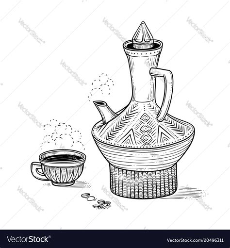 Ethiopian Vintage Coffeepot And Figured Cup Vector Image