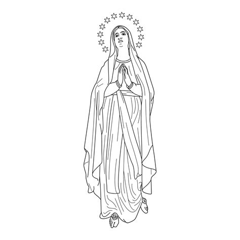 Nossa Senhora De Lourdes Ilustra O Vetorial Contorno Monocrom Tico
