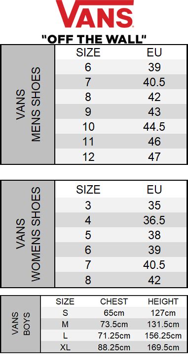 Vans Toddler Shoe Size Chart
