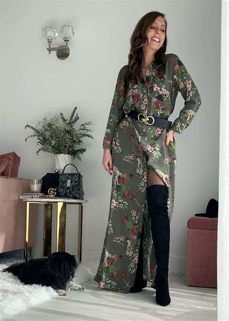Sydne Style Shows How To Wear Over The Knee Boots With Maxi Shirt Dress