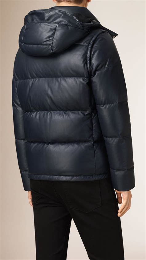 Burberry Leather Lambskin Puffer Jacket With Removable Sleeves In Navy