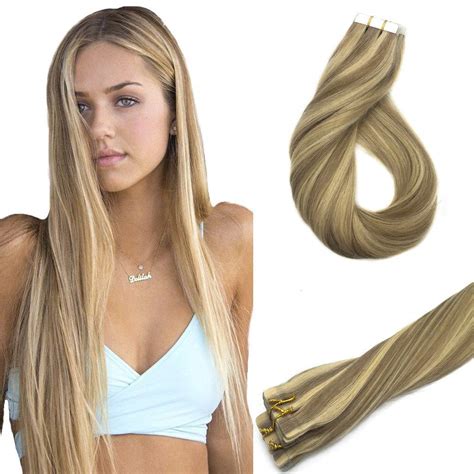 Remy clip in hair extensions blonde balayage 70grams 15 short straight human hair extensions clips in medium brown to bleach blonde highlights 7 pieces(#4/613). Ombre Blonde Tape in Hair Extensions (16/22)-edw5011