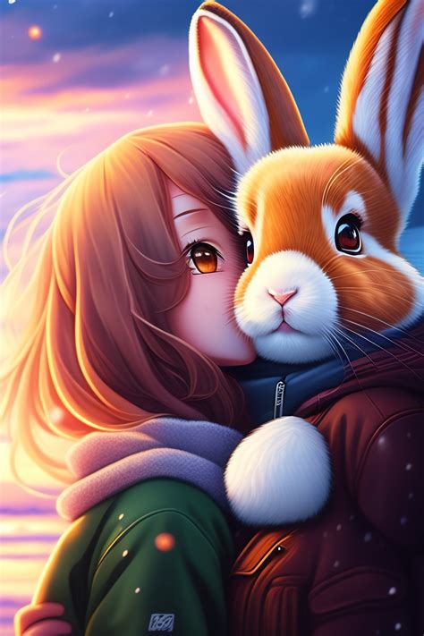 Lexica Anime Style Bunny Detail Art Hugging Girl And Bunny Snow