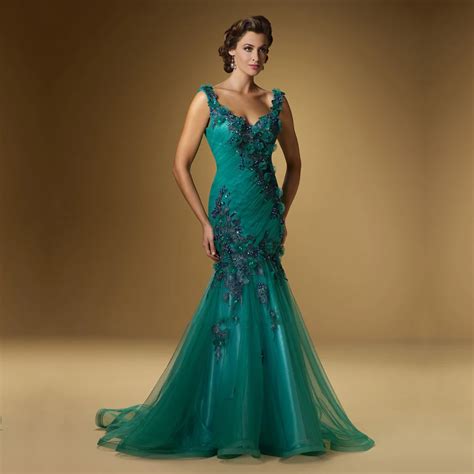 Fantástico Verde Oscuro Sirena Vestido Formal Elegante Con Cuentas Apliques De Encaje Vestido De