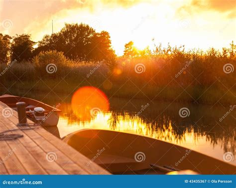 Sunset Stock Image Image Of Tree Motorboat Shadow 43435367