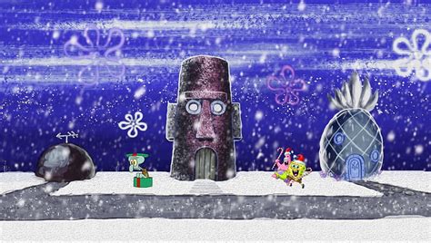 Spongebob Squarepants Winter Dektop Background Christmas Squidward