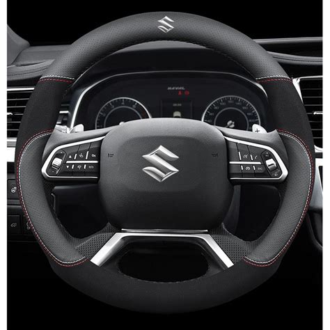 Mewant Hand Sewing Black Genuine Leather Car Steering Wheel Cover For