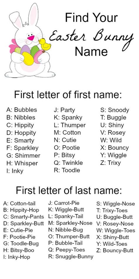 Find Your Easter Bunny Name Bunny Names Easter Bunny Funny Names