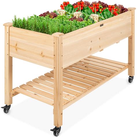 Best Choice Products Raised Garden Bed 48x24x32in Wood Mobile Elevated