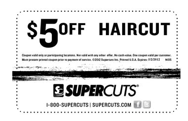 Printable hair cut coupons from valpak will help you save on cuts, styling and other salon services. Supercuts $5 off Haircut Printable Coupon | AL.com