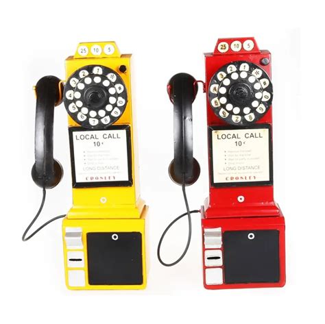 Home Decor Handcraft Iron Vertical Phone Telephone Model Drop In Coin
