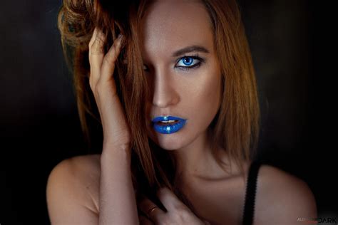 Portrait Blue Lipstick Makeup Women Face Alexander Drobkov 2k Wallpaper Hdwallpaper