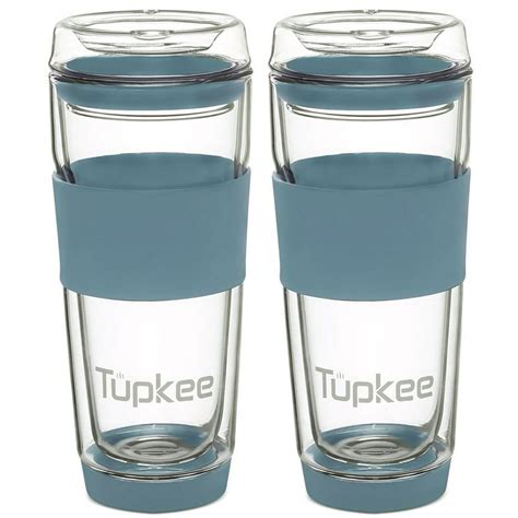 tupkee double wall glass tumbler all glass reusable insulated tea coffee mug and lid hand blown