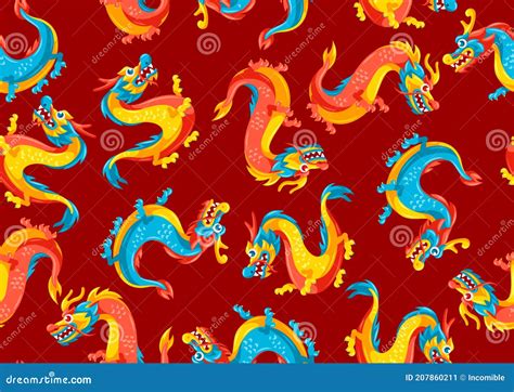 Seamless Pattern With Chinese Dragons Stock Illustration